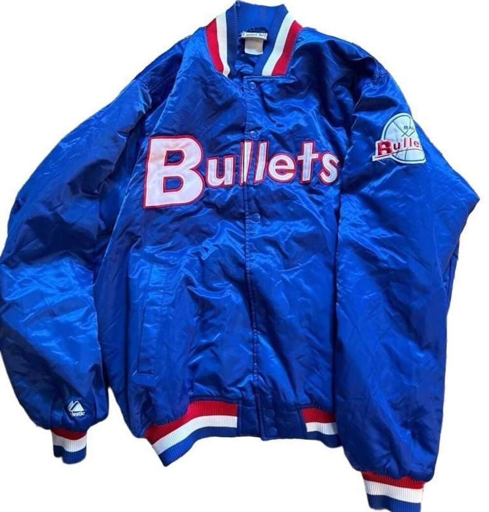 Hardwood Classics Baltimore Bullets Satin Bomber Jacket Blue